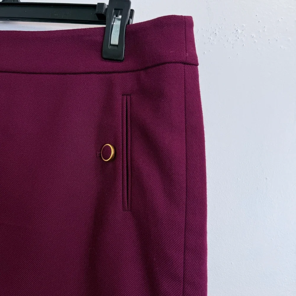 NEW LOFT Women Size 8 Magenta Purple Twill Mini Skirt Gold Button Pockets